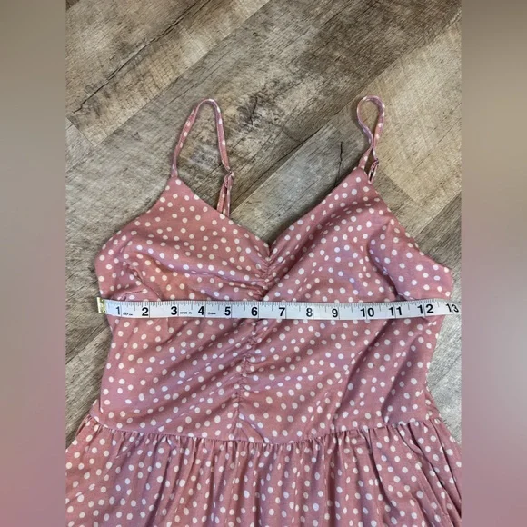 Yathon size SMALL pink/white polka dot midi sundress, straps adjust, zip side - Picture 11 of 15